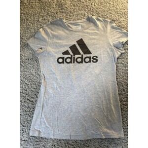 Adidas The Go-To Tee Womens L Gray Graphic Logo Short Sleeve T-Shirt